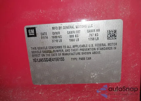 2014 Chevrolet Sonic Ls Auto from USA, damaged, VIN 1G1JA5SG4E4156155